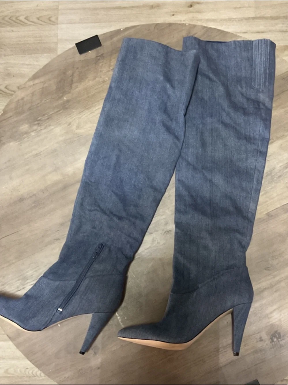 Guess Denim-Style Over-the-Knee Pointed-Toe Heeled Boots in Blue